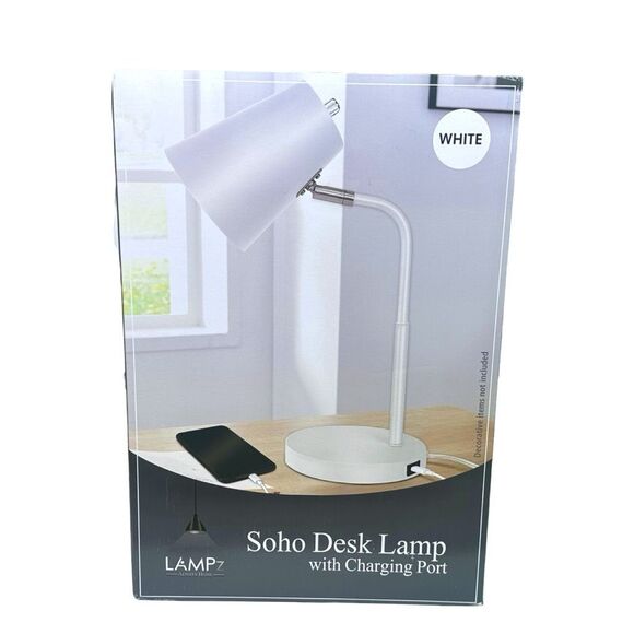 LAMPz SoHo Desk Lamp with Charging Port - White - 16.7” x 6” - Picture 1 of 4